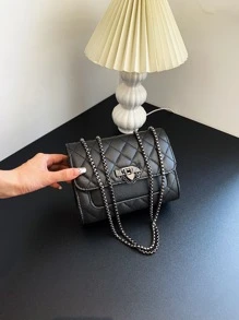 Mini Quilted Chain Shoulder Bag - Black - View 2