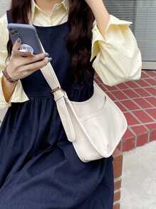 1pc New Fashion Large Capacity Casual Versatile Minimalist Sweet & Spicy High-Quality Multi-Functional Adjustable Strap Shoulder/Crossbody Bag, Vintage Academic Commuter Style, Elegant For Office Ladies, University Students, Daily Use - Beige - View 4