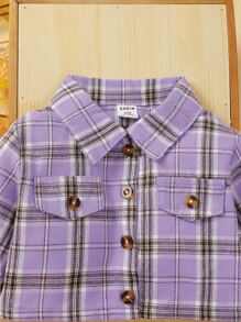 嬰兒格子呢圖案襯衫和腰帶半身裙 - 紫色 - 查看 6