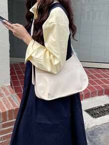 1pc New Fashion Large Capacity Casual Versatile Minimalist Sweet & Spicy High-Quality Multi-Functional Adjustable Strap Shoulder/Crossbody Bag, Vintage Academic Commuter Style, Elegant For Office Ladies, University Students, Daily Use - Beige - View 5