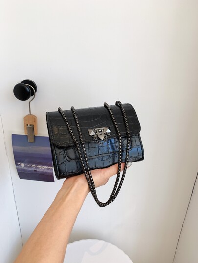 防水、輕巧、商務休閒迷你鱷魚皮紋風琴翻盖斜挎包,適用於學生、新手和白領上班族,適用於辦公室、學院、工作、商務和通勤