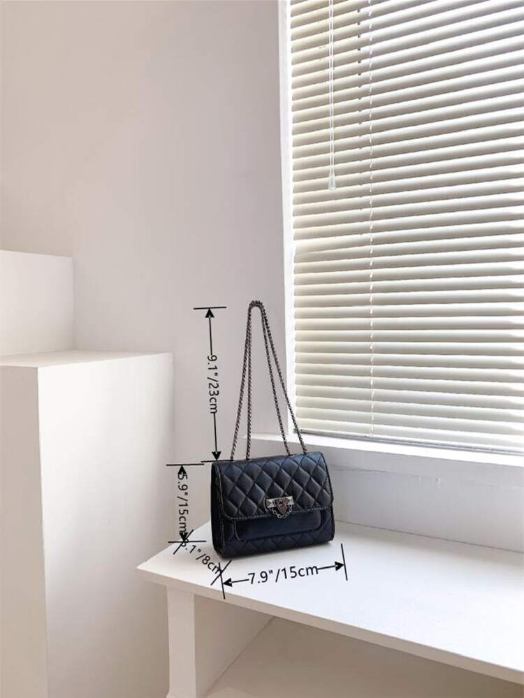 Mini Quilted Chain Shoulder Bag - Black - View 6