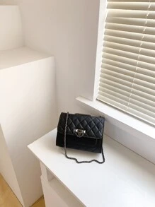 Mini Quilted Chain Shoulder Bag - Black - View 7