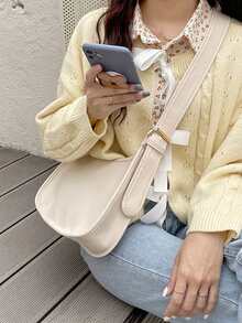 1pc New Fashion Large Capacity Casual Versatile Minimalist Sweet & Spicy High-Quality Multi-Functional Adjustable Strap Shoulder/Crossbody Bag, Vintage Academic Commuter Style, Elegant For Office Ladies, University Students, Daily Use - Beige - View 8