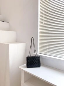Mini Quilted Chain Shoulder Bag - Black - View 8
