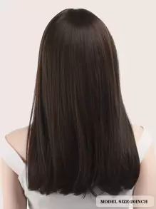 A 20-inch brown natural long straight hair wig with bangs, suitable for everyday use by women - Black - View 2
