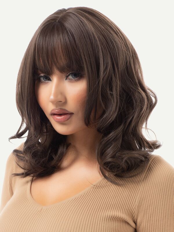 Women's Wig Length 18 "brown shawl Curls Medium Length Stylish simple trend women love synthetic