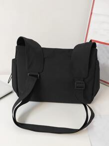 Women's Fashion Solid Color Neutral Shoulder Bag And Crossbody Bag With Drawstring Pockets - Black - View 5