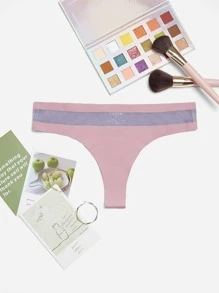 Colourblock Thong Panty - Dusty Pink - View 1