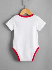 Đứa bé trai Đồ họa Chữ cái Viền Piping Áo liền quần chặt - trắng - Xem 2