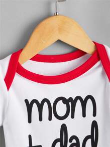 Đứa bé trai Đồ họa Chữ cái Viền Piping Áo liền quần chặt - trắng - Xem 3