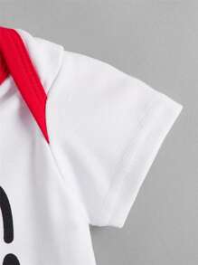 Đứa bé trai Đồ họa Chữ cái Viền Piping Áo liền quần chặt - trắng - Xem 4