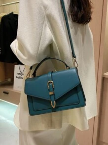 金屬扣翻蓋方包 - 水鴨藍 - 查看 6