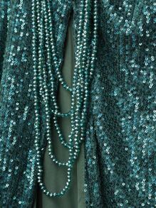 LOVE&LEMONADE 一字肩高衩亮片連衣裙 - 墨綠色 - 查看 7