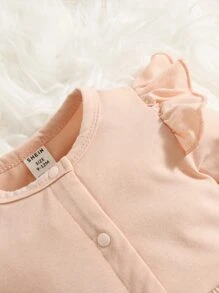 SHEIN Baby Girl 2pcs Button Up Ruffle Trim Tee Jumpsuit - Multicolor - View 4