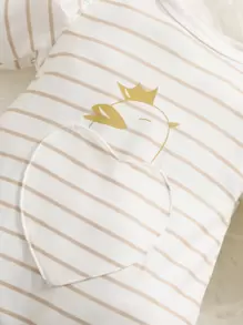 SHEIN Baby Girl 2pcs Button Up Ruffle Trim Tee Jumpsuit - Multicolor - View 5