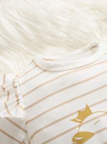 SHEIN Baby Girl 2pcs Button Up Ruffle Trim Tee Jumpsuit - Multicolor - View 6