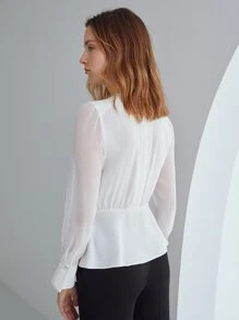 MOTF PREMIUM Blusa peplum fruncido cruzado - Blanco - Ver 3