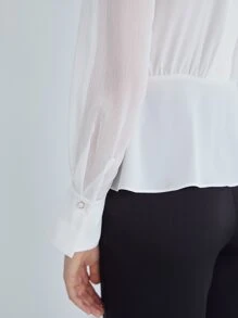 MOTF PREMIUM Blusa peplum fruncido cruzado - Blanco - Ver 4