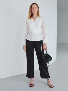 MOTF PREMIUM Blusa peplum fruncido cruzado - Blanco - Ver 5