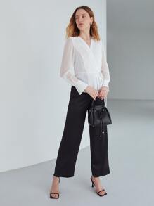 MOTF PREMIUM Blusa peplum fruncido cruzado - Blanco - Ver 7