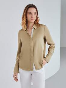 MOTF PREMIUM VISCOSE SATIN SHIRT - Khaki - View 6