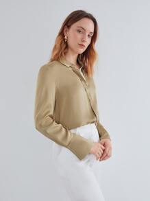 MOTF PREMIUM VISCOSE SATIN SHIRT - Khaki - View 8