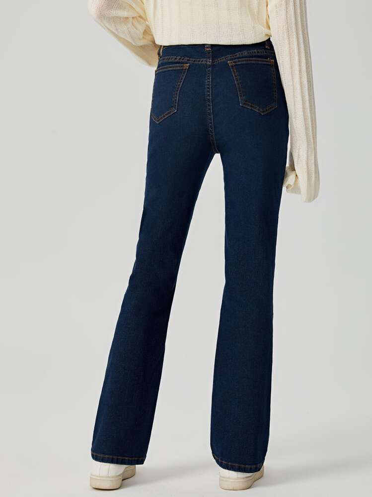 Teen Girls Flare Leg Jeans - Dark Wash - View 2