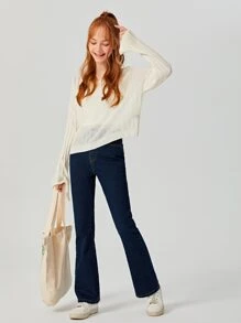 Teen Girls Flare Leg Jeans - Dark Wash - View 3