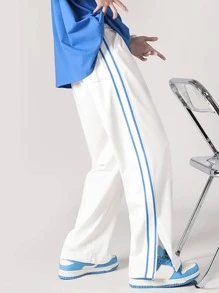 Manfinity Hypemode Men Side Stripe Split Hem Trousers - White - View 2