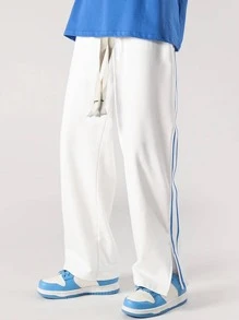 Manfinity Hypemode Men Side Stripe Split Hem Trousers - White - View 3