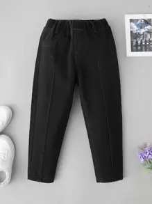 SHEIN 男孩彈性腰身收口牛仔褲 - 黑色 - 查看 1