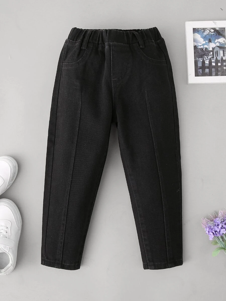 SHEIN 男孩彈性腰身收口牛仔褲 - 黑色 - 查看 1