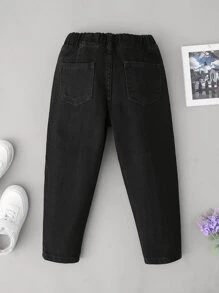 SHEIN 男孩彈性腰身收口牛仔褲 - 黑色 - 查看 2