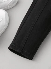 SHEIN 男孩彈性腰身收口牛仔褲 - 黑色 - 查看 5