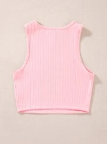 SHEIN Qutie Ribbed Knit Asymmetrical Tank Top - Baby Pink - View 2