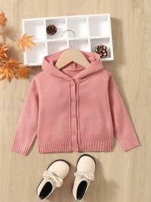 SHEIN Baby Hooded Button Front Cardigan - Dusty Pink - View 1