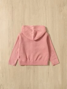 SHEIN Baby Hooded Button Front Cardigan - Dusty Pink - View 2