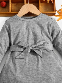 SHEIN Baby Solid Belted Dress - Grey - View 3