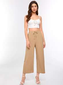 SHEIN Essnce Quần nữ Thắt nút màu trơn Giải trí - Màu Khaki - Xem 6