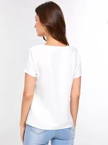 SHEIN LUNE Top de cuello notch con fruncido - Blanco - Ver 3