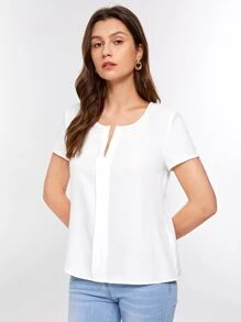 SHEIN LUNE Top de cuello notch con fruncido - Blanco - Ver 4
