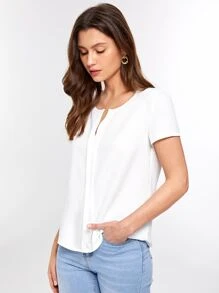 SHEIN LUNE Top de cuello notch con fruncido - Blanco - Ver 5