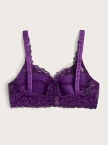 Contrast Lace Underwire Sexy Lingerie Bra - Violet Purple - View 2