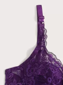 Contrast Lace Underwire Sexy Lingerie Bra - Violet Purple - View 4