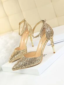 Fall/Winter Sequin Ankle Strap High Heel Shoes, Casual For Daily Wear,Elegant,Party
