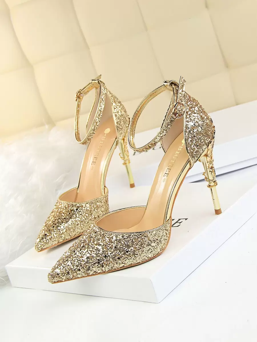 Fall/Winter Sequin Ankle Strap High Heel Shoes, Casual For Daily Wear,Elegant,Party