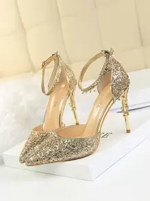 Fall/Winter Sequin Ankle Strap High Heel Shoes, Casual For Daily Wear,Elegant,Party