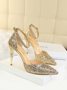 Fall/Winter Sequin Ankle Strap High Heel Shoes, Casual For Daily Wear,Elegant,Party
