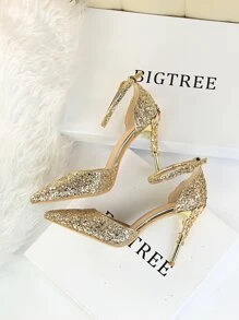 Fall/Winter Sequin Ankle Strap High Heel Shoes, Casual For Daily Wear,Elegant,Party